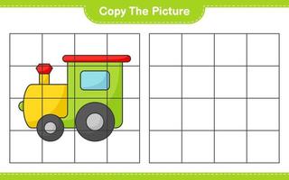 kopiera bilden, kopiera bilden av tåget med hjälp av rutnätslinjer. pedagogiskt barnspel, utskrivbart kalkylblad, vektorillustration vektor
