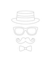 kalkylblad för mustasch, fluga, hatt och glasögon för barn vektor