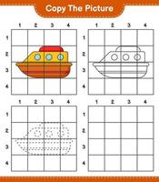 kopiera bilden, kopiera bilden av båten med hjälp av rutnätslinjer. pedagogiskt barnspel, utskrivbart kalkylblad, vektorillustration vektor