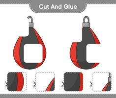 klipp och limma, skär delar av boxningspåsen och limma dem. pedagogiskt barnspel, utskrivbart kalkylblad, vektorillustration vektor