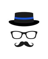 Schnurrbart, Hut und Brille isoliert auf weißem Hintergrund vektor