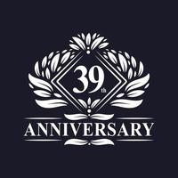 39 års jubileumslogga, lyxig blommig 39-års logotyp. vektor