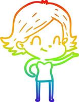 regnbågsgradient linjeteckning tecknad vänlig flicka vektor