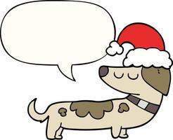 Cartoon-Hund mit Weihnachtsmütze und Sprechblase vektor