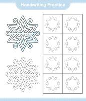 övning i handstil. spåra linjer av snöflinga. pedagogiskt barnspel, utskrivbart kalkylblad, vektorillustration vektor