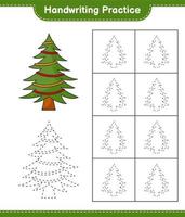 Handschrift üben. linien des weihnachtsbaums verfolgen. pädagogisches kinderspiel, druckbares arbeitsblatt, vektorillustration vektor