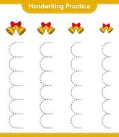 övning i handstil. spåra linjer av julklockan. pedagogiskt barnspel, utskrivbart kalkylblad, vektorillustration vektor