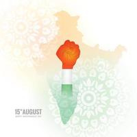 indiska landet karta med självständighetsdagen kort med hand som håller bakgrund vektor