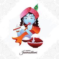 glückliches janmashtami indiens großes fest für lord krishna kartenhintergrund vektor