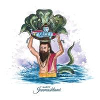 glad janmashtami lord krishna i janmashtami festival kort bakgrund vektor