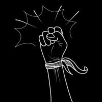 hand dras av doodle händerna upp. knytnäve hand, protest symbol, makt tecken. isolerad på svart bakgrund. vektor illustration