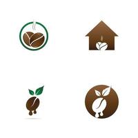 kaffebönor logotyp med naturlig kopp och blad. vektor