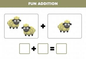 utbildning spel för barn roligt tillägg genom att räkna söta tecknade djur får bilder kalkylblad vektor