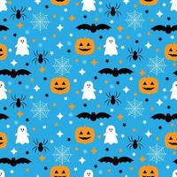 seamless mönster med pumpor, fladdermöss, spindel, spöke. halloween bakgrund. vektor illustration.