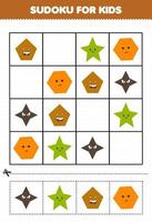 bildungsspiel für kinder sudoku für kinder mit niedlichem cartoon geometrischer form stern fünfeck sechseck bild vektor