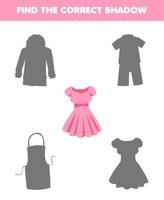 utbildning spel för barn hitta rätt skugga uppsättning av tecknade bärbara kläder klänning vektor
