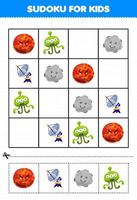 Lernspiel für Kinder Sudoku für Kinder mit niedlichem Cartoon-Sonnensystem-Planeten-Mars-Alien-Radarbild vektor