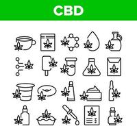 cbd cannabis produkt samling ikoner set vektor