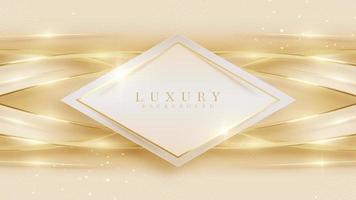 luxushintergrund mit quadratischem rahmen und goldener kurvenliniendekoration und glitzernden lichteffektelementen. vektor