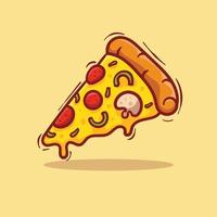 Vektorillustration eines köstlichen Stücks Peperoni-Pizza mit geschmolzenem Käse, handgezeichnet, Cartoon, flach, süß vektor