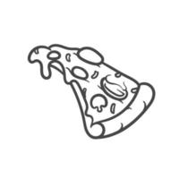 vektor illustration. pizza skiva med smält ost och pepperoni. handritad doodle. tecknad skiss. dekoration för gratulationskort, affischer, emblem