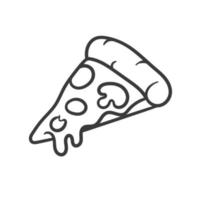 vektor illustration. pizza skiva med smält ost och pepperoni. handritad doodle. tecknad skiss. dekoration för gratulationskort, affischer, emblem