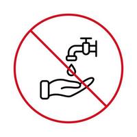 Verbotenes Trinken von nicht trinkbarem Wasser. Verwenden Sie kein rotes Stop-Umrisssymbol für Wasserhahngefahr. kein erlaubtes Zeichen für giftige Flüssigkeiten. Verbotenes Symbol für nicht trinkbares Wasser mit schwarzer Linie. isolierte Vektorillustration. vektor