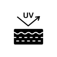 skydd huden av UV-strålar siluett ikon. reflekterar ultraviolett strålning från hudens svarta piktogram. blockera solljusikonen. hudvård koncept. isolerade vektor illustration.