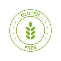 glutenfri grön cirkelstämpel. icke-veteallergietikett för restaurangmeny. ekologisk mat fri spannmål symbol. inget glutennäringstecken. ingen glutendiet-logotyp. isolerade vektor illustration.