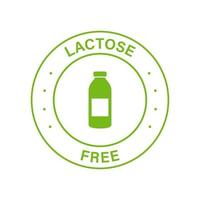 laktosefreier grüner Kreisstempel. Symbol für 100 Prozent kostenlose Milchprodukte. Allergenzutatenetikett. Öko-Naturprodukt ohne Laktose-Symbol. kein Laktose-Milch-Logo. isolierte Vektorillustration. vektor