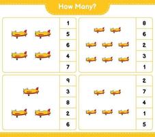 räkna spel, hur många plan. pedagogiskt barnspel, utskrivbart kalkylblad, vektorillustration vektor
