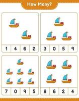 Zählspiel, wie viele Boote. pädagogisches kinderspiel, druckbares arbeitsblatt, vektorillustration vektor