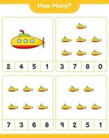 Zählspiel, wie viele U-Boote. pädagogisches kinderspiel, druckbares arbeitsblatt, vektorillustration vektor