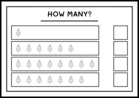 hur många julgran, spel för barn. vektor illustration, utskrivbart kalkylblad