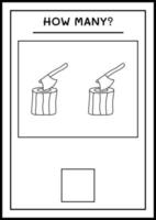 hur många stubbe med yxa, spel för barn. vektor illustration, utskrivbart kalkylblad