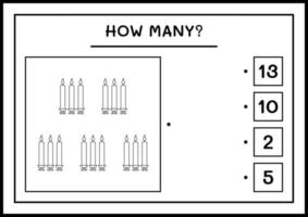 wie viele weihnachtskerzen, spiel für kinder. Vektorillustration, druckbares Arbeitsblatt vektor