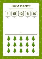 Wie viele Weihnachtsbaum, Spiel für Kinder. Vektorillustration, druckbares Arbeitsblatt vektor