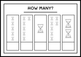 Wie viele Sanduhren, Spiel für Kinder. Vektorillustration, druckbares Arbeitsblatt vektor