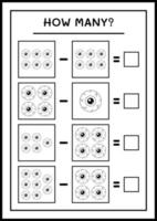 wie viele auge, spiel für kinder. Vektorillustration, druckbares Arbeitsblatt vektor