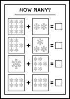 hur många snöflinga, spel för barn. vektor illustration, utskrivbart kalkylblad