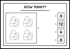 wie viele Süßigkeiten, Spiel für Kinder. Vektorillustration, druckbares Arbeitsblatt vektor