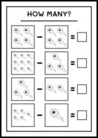 wie viele auge, spiel für kinder. Vektorillustration, druckbares Arbeitsblatt vektor