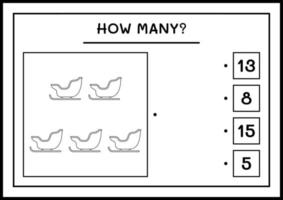 wie viele weihnachtsmann-schlitten, spiel für kinder. Vektorillustration, druckbares Arbeitsblatt vektor