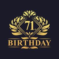 71 Jahre Geburtstagslogo, luxuriöse goldene 71. Geburtstagsfeier. vektor