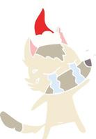 Flache Farbdarstellung eines weinenden Wolfs mit Weihnachtsmütze vektor