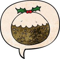 Cartoon Christmas Pudding und Sprechblase im Retro-Textur-Stil vektor