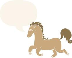 Cartoon-Pferd läuft und Sprechblase im Retro-Stil vektor