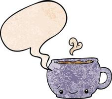 Cartoon heiße Tasse Kaffee und Sprechblase im Retro-Textur-Stil vektor