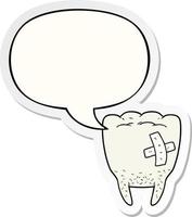 Cartoon schlechter Zahn und Sprechblasenaufkleber