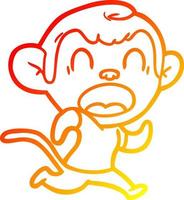 warme Gradientenlinie Zeichnung schreiender Cartoon-Affe läuft vektor